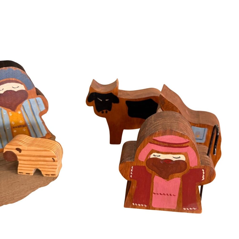Wood Nativity Set Barn Hand Painted Craftsmen Cottagecore Christmas Homemade - Picture 3 of 6